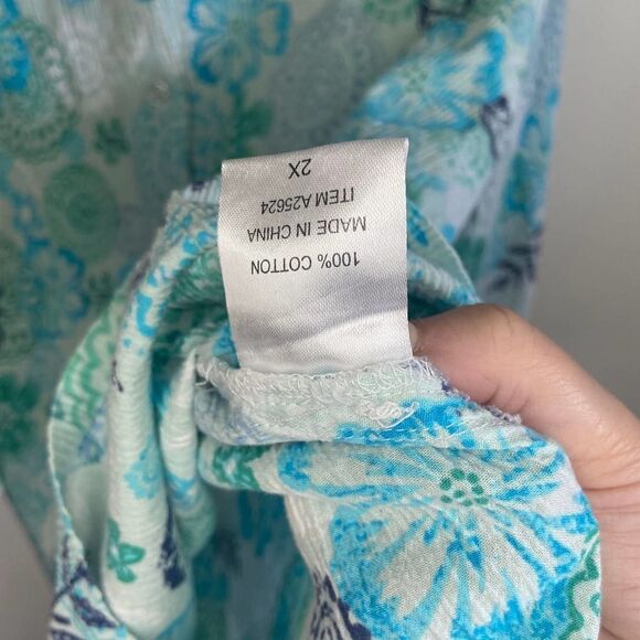 Vintage - Appleseed's - blue floral print pattern button down top - Picture 6 of 7